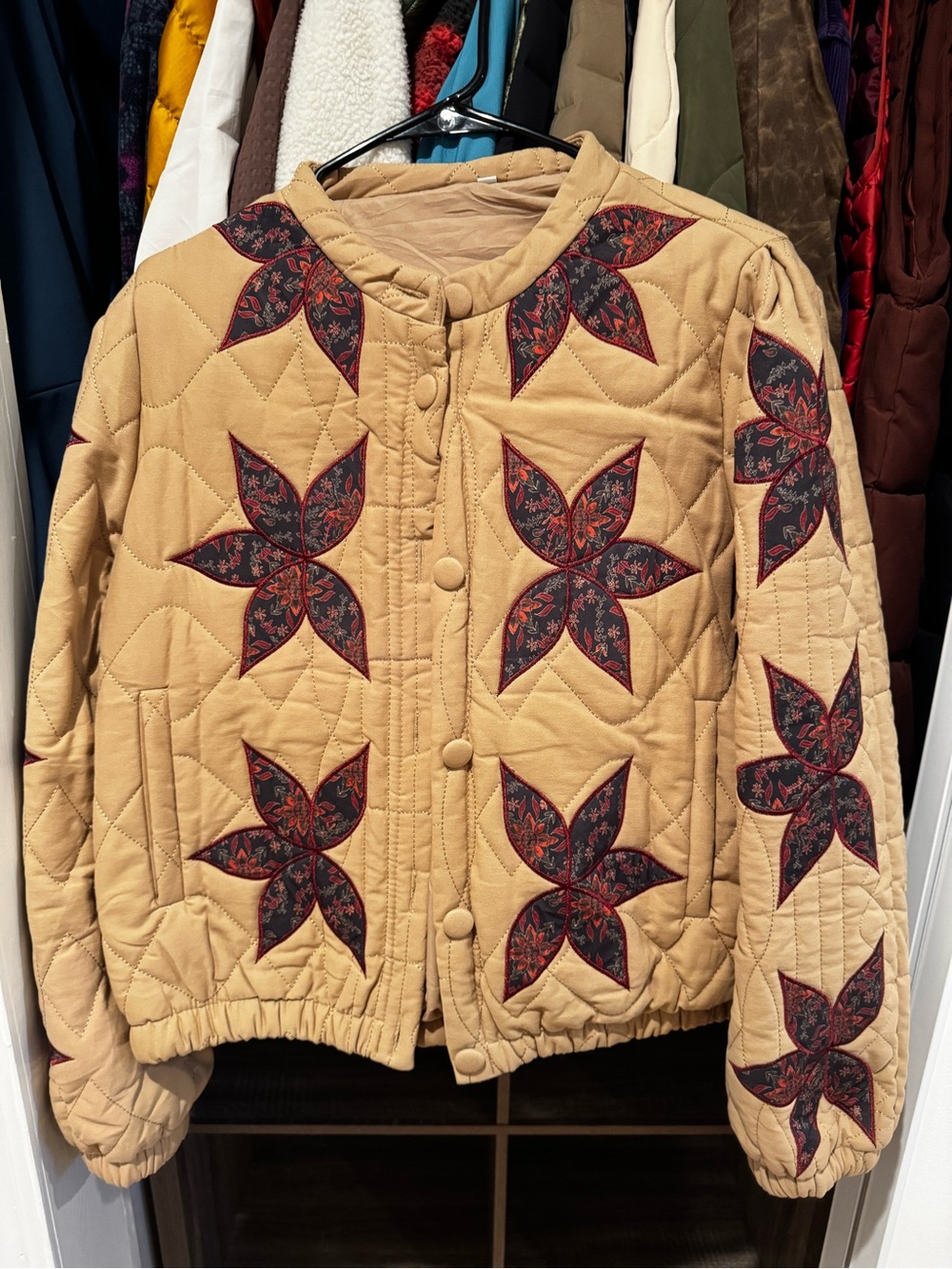 Quilted Floral Patchwork Puffer Jacket